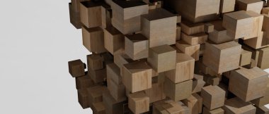 Assembling Of Wooden Cubes Puzzle Concept. 3D Illustration. Abstract Background.