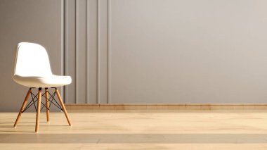White Chair In Modern Living Room For Interior Or Graphic Backgrounds. More Space. Minimal Style Concept. 3D 3D Illustration