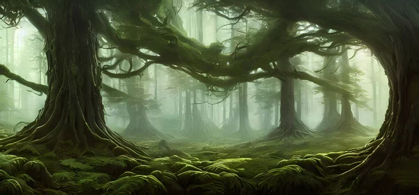 Зображення Дерев Яної Лісової Зони Мистецтва Концепції Лісу Цифровий Живопис — стокове фото
