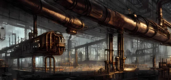 Apocalyptic Industrial Artwork Industrial Pollution Digital Art Painting Book Illustration — стоковое фото