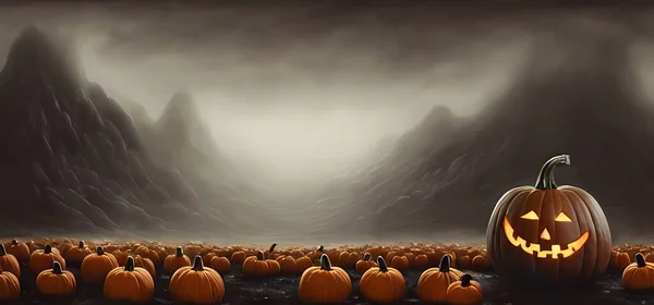 Surreal Halloween Jack Lantern Banner Background Digital Art Painting Book — Stockfoto