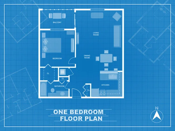 Схема квартиры с одной спальней. — стоковый вектор