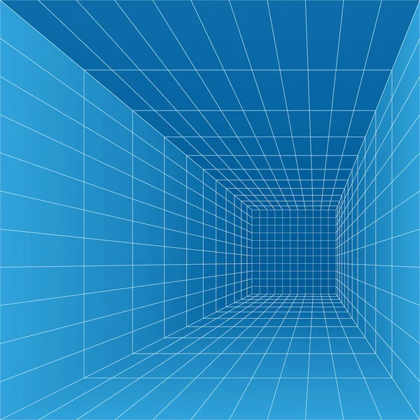 Vector Perspective Architectural Background Blue Color Grid Wire Frame Web — ストックベクタ
