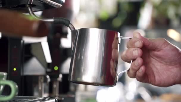Barista Frothing Milk Coffee Machine — Stock Video