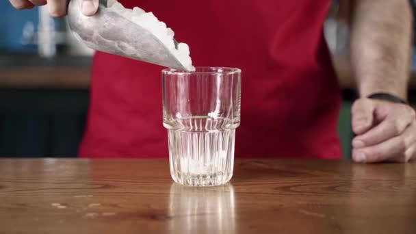 Barista Pours Ice Glass — Stock Video
