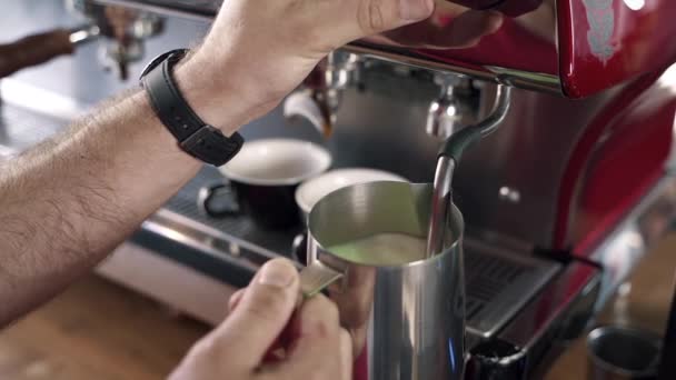 Barista Frothing Milk Coffee Machine — Stock Video