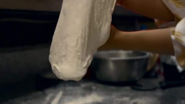 Girl Prepares Pizza Kitchen Restaurant Big Frame — Stock Video