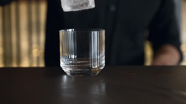 Bartender Prepares Cocktail Bar Club Pours Alcohol Syrups Uses Ice — Video