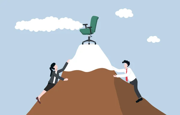 竞争新的空缺 职位招聘 职业职位或公司招聘的概念 应聘者爬上山去爬到山顶上的空位上 — 图库矢量图片