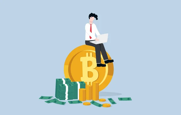 Başarılı Kripto Para Yatırımı Doğru Spekülasyonlara Sahip Profesyonel Bitcoin Tüccarı — Stok Vektör