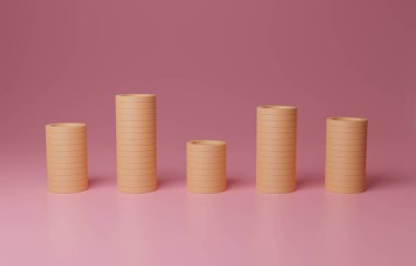 Eşit olmayan madeni para yığınları, belirsiz kişisel gelir veya serbest meslek, dengesiz mali durum konsepti, 3D illüstrasyon