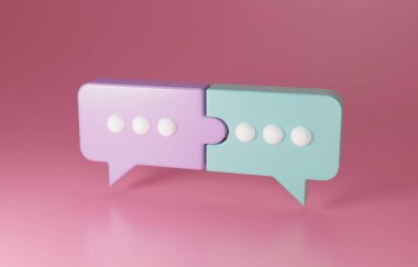 Speech bubble connection, successful communication or business agreement, opinion sharing concept, 3D illustration.