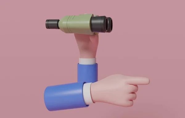 Hand Holding Binoculars Another Hand Pointing Forward Business Vision Find — 图库照片