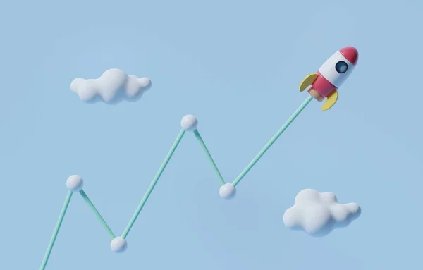 Yükselen Grafiğiyle Yükselen Roket Yükselen Borsa Fiyatı Roket Hızında Yatırım — Stok fotoğraf