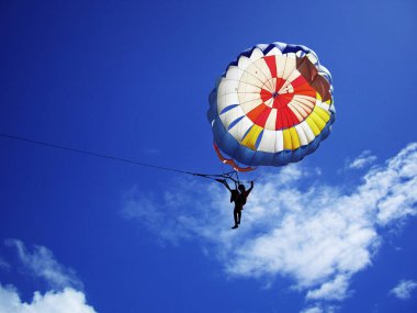 Parasailing, 70 metre yükseklikte bir paraşütle tek başına uçmak ve sürat teknesiyle denizin ortasına çekilmektir..