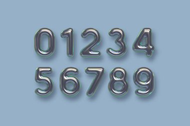 Yanardöner metal sayı vektörü seti.