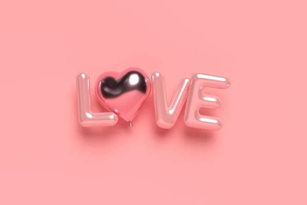 3d glossy Love word with heart balloon. — Fotografia de Stock