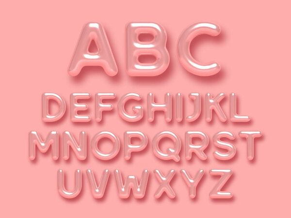 3d glossy pink alphabet vector set.