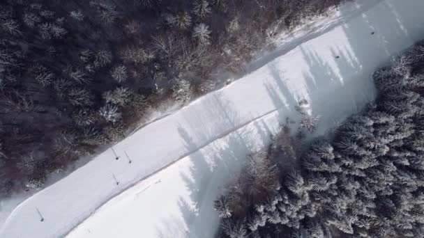 Вид Воздуха Горнолыжный Курорт Людьми Катающимися Лыжах Холма Подъемника Кадры — стоковое видео