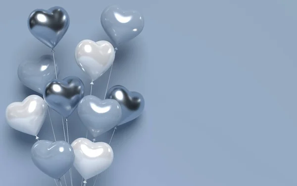 3d brillantes globos del corazón. Fondo azul —  Fotos de Stock