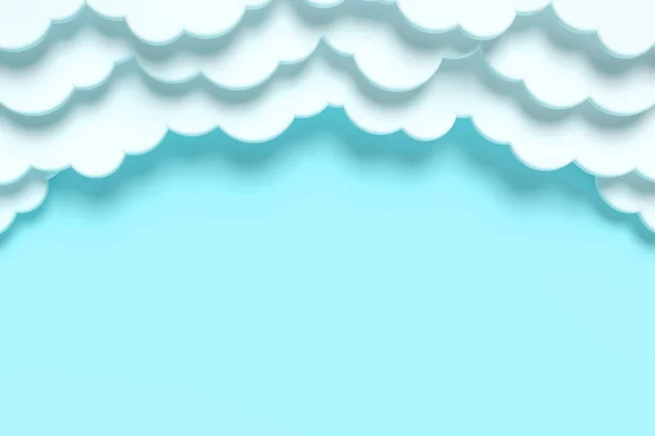 Papel cortado nubes blancas sobre fondo turquesa. — Foto de Stock
