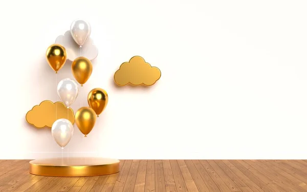 3D escena de representación con globos dorados brillantes. —  Fotos de Stock