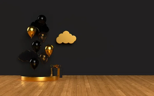 3D-renderingsscen med blanka gyllene ballonger. — Stockfoto