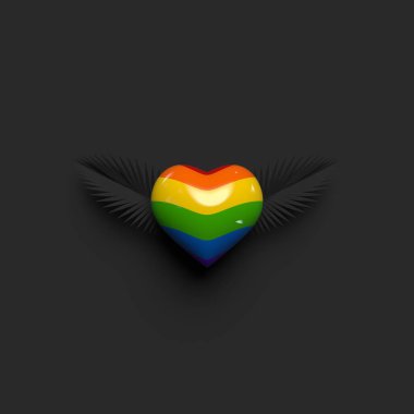 Gurur LGBT 3d kanatlı parlak kalp.