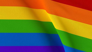 Gökkuşağı renklerinde LGBTQ bayrağının kumaş dokusu. 3d resimleme.