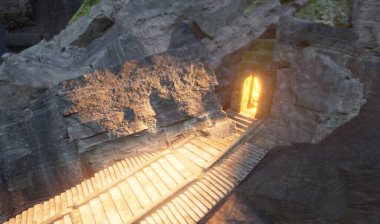 Taş merdivenler turuncu bir kapıya çıkıyor. Seçici odaklanma. Yüksek kalite fotoğraf