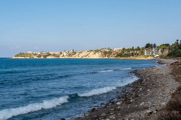 Vista Aérea Bahía Coral Peyia Mar Mediterráneo Cerca Pafos Chipre —  Fotos de Stock