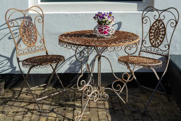 Vintage Metalen Bistro Tafel Stoelen Outdoor Cafe Gebruikt Voor Ontbijt — Stockfoto