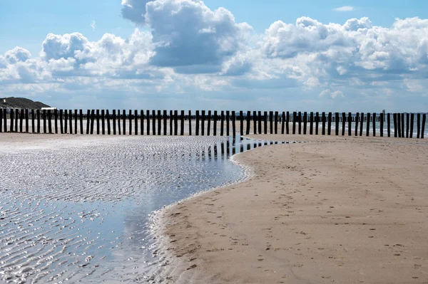 View Wooden Poles White Sandy North Sea Beach Zoutelande Zeeland — Stock Photo, Image