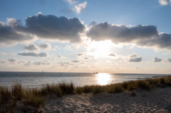 Panoramautsikt Över Vit Sandstrand Sanddyner Och Nordsjöns Vatten Mellan Vlissingen — Stockfoto