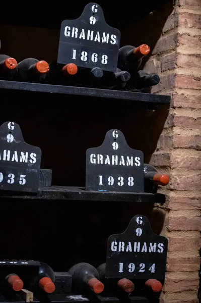 Bottles Vintage Fortified Ruby Tawny Porto Wine Old Cellars Vila — Stock Photo, Image
