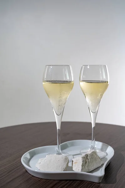 Blanc Blancs Brut Champagne Espumante Feito Uvas Chardonnay Que Crescem — Fotografia de Stock