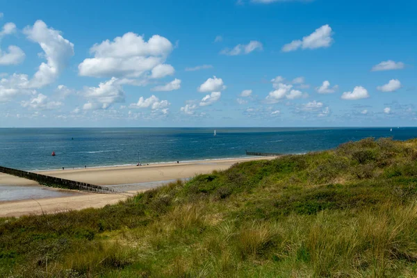 Panoramic View White Sandy Beach Dunes Water North Sea Vlissingen — Stock Photo, Image
