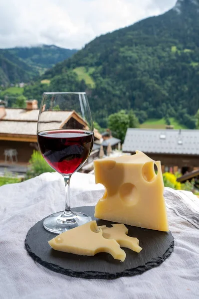 Collezione Formaggi Formaggio Mucca Francese Emmental Bicchiere Vino Rosso Della — Foto Stock