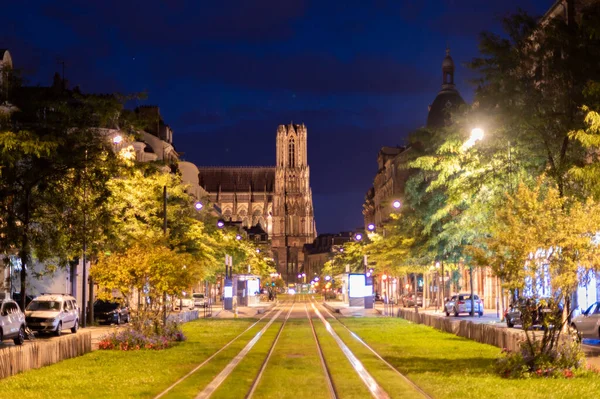Old Central Streets Reims Night Champagne France — Stock Photo, Image