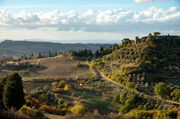 Panoramic View Hills Val Orcia Pienza Tuscany Italy Tuscan Landscape — Zdjęcie stockowe