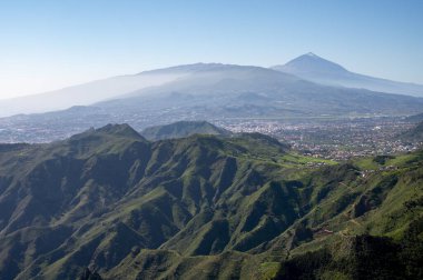 Anaga Ulusal Parkı 'nın yeşil dağlarının panoramik manzarası, Tenerife' nin kuzeyi, Kanarya Adaları, İspanya