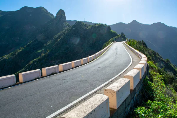 Driving Narrow Road Anaga National Park Tanagana Village North Tenerife — Stock Photo, Image