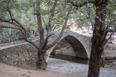 Kıbrıs Rum Kesimi 'nin yeşil Troodos dağlarında bulunan Ortaçağ Venedik taş kemer köprüsü