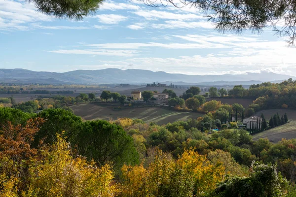 Túrázás Hegyekben Val Orcia Közelében Bagno Vignoni Kilátás Rocco Orcia — Stock Fotó