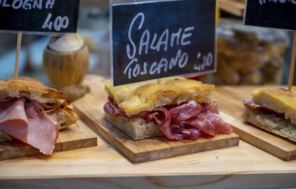 Italian Street Food Parma Ham Sandwiches Bread Cured Meats Market — Stock Photo, Image