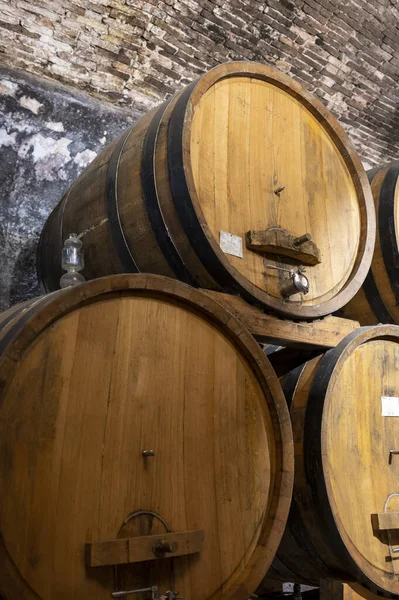 Bodegas Subterráneas Medievales Con Barricas Vino Tinto Viejo Para Envejecimiento — Foto de Stock