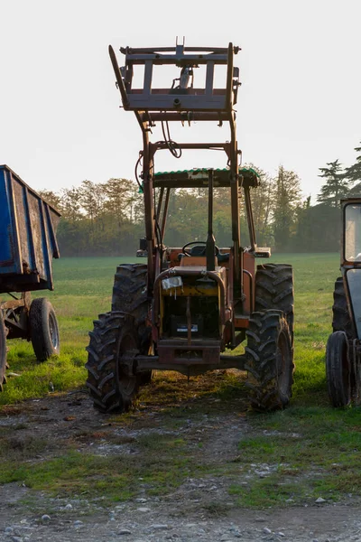 Staré Vinobraní Traktory Časných Ranních Slunečních Paprscích Sýrové Farmě Severní — Stock fotografie
