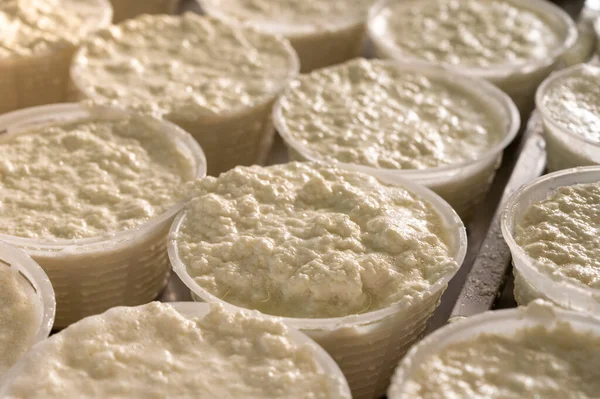 Prozess Zur Herstellung Von Frischem Weichem Ricotta Molke Käse Frühen — Stockfoto