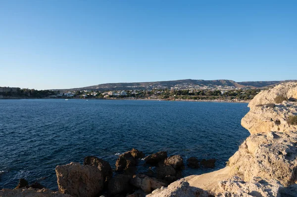 Pohled Záliv Korálu Peyii Středozemní Moře Blízkosti Paphosu Kypr Korálová — Stock fotografie