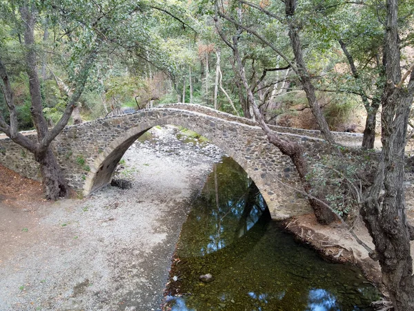 Puente Medieval Arco Veneciano Piedra Situado Las Verdes Montañas Troodos — Foto de Stock